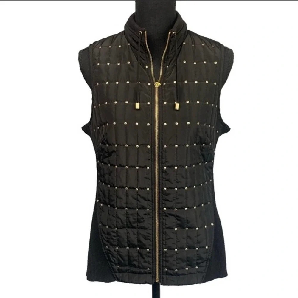 CHICOS | Gold Sequin Black Quilted Zipper Vest Medium